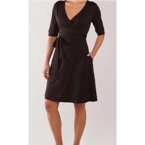 Toad&Co Cue Organic Cotton Black Mini Faux Wrap Dress, size S